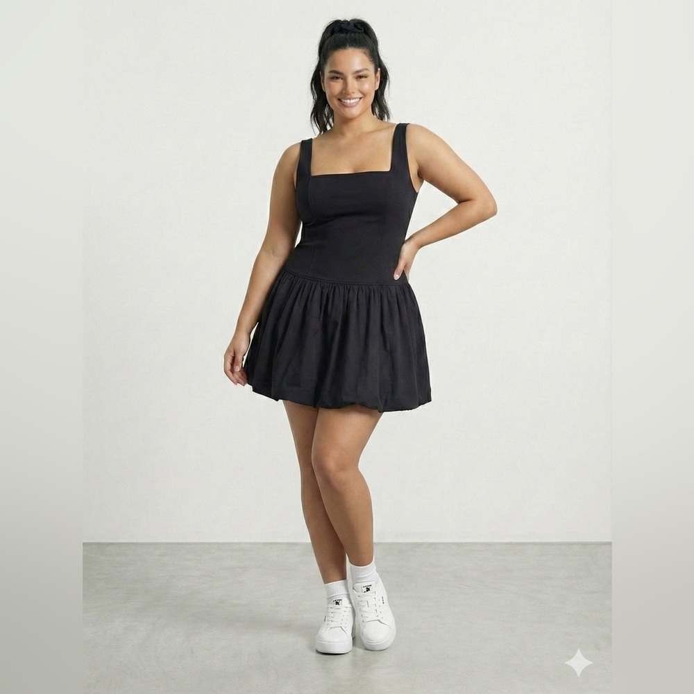 Antonio Melani Active Black Bubble Hem Athletic Dress Size Large Two Pockets NWT